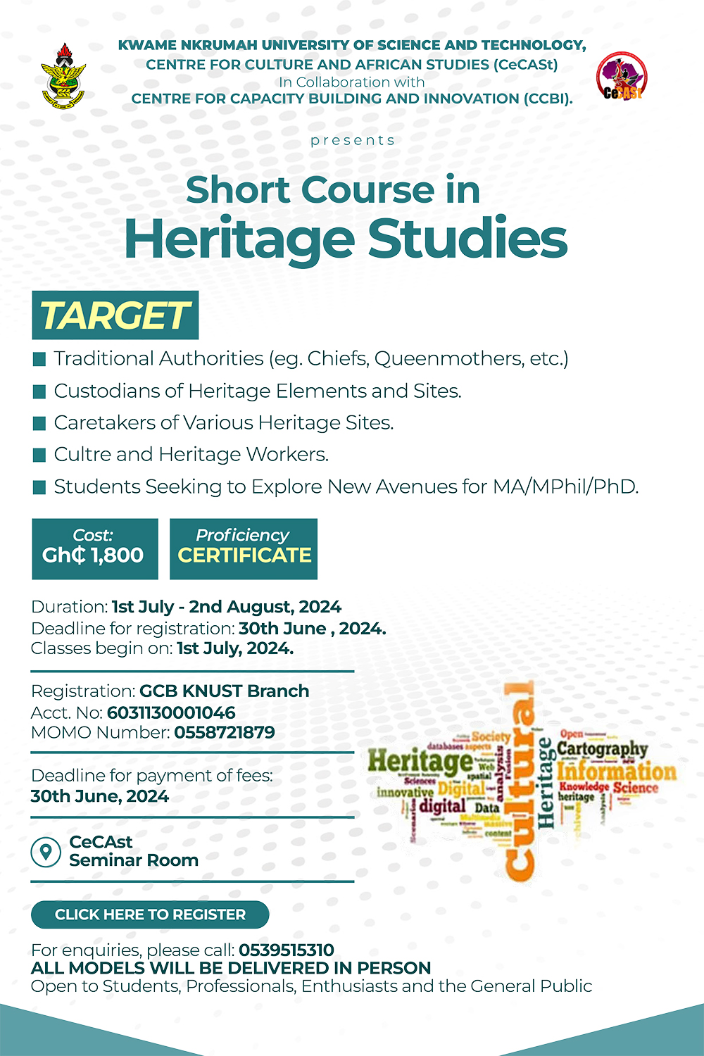Call for Applications for Heritage Studies