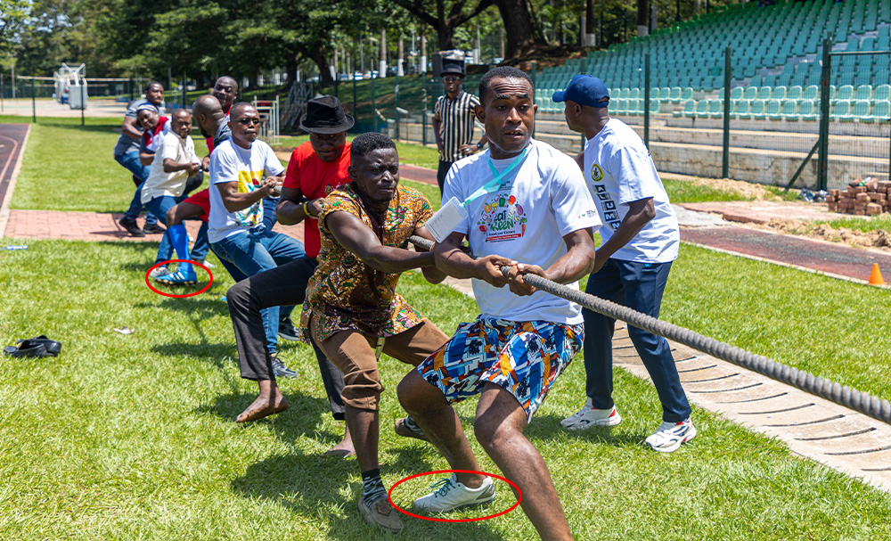 both participants in studs were firmly positioned on grass